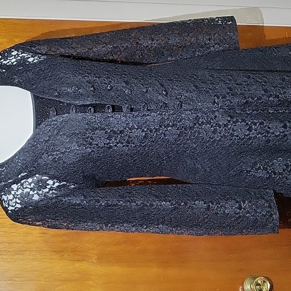 NWOT Buyer Two Ca  2pc Black Maxi Dress & Full Lenght Black Lace Cardi Size Med